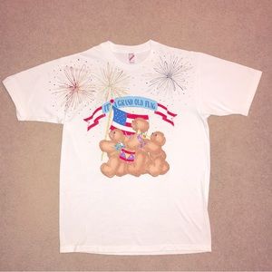 Jerzees Vintage 90s Iron On Graphic Tee Adult Size Large Patriotic Teddy Bears